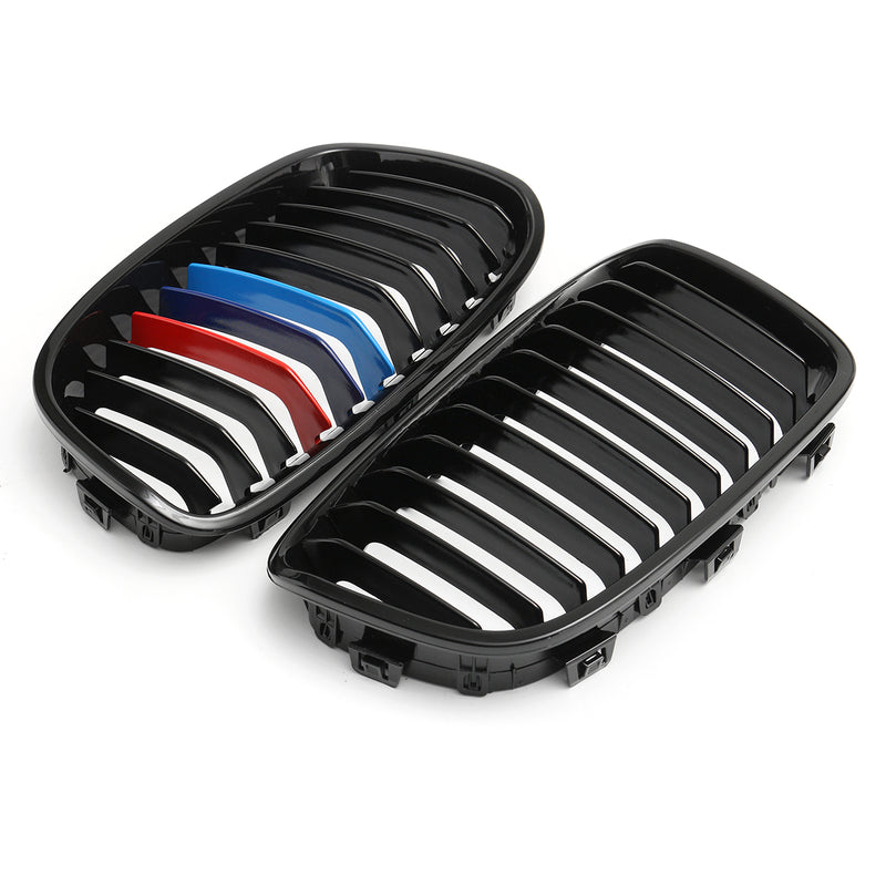 Pair M-Style Front Bumper Grille Shiny Gloss Black For BMW F20 F21 2011-2014