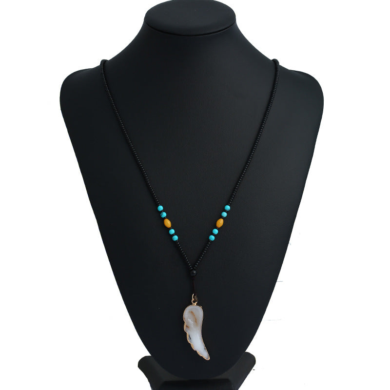 Ethnic Unisex Long Necklace Natural Stone Pendant Turquoise Beaded Sweater Necklaces