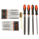 Drillpro 16/18Pcs Carbon Steel Files Set Flat/Triangle/Half-round/Round Large File and Needle Files, Soft Rubbery Handle for Woodworking Shaping