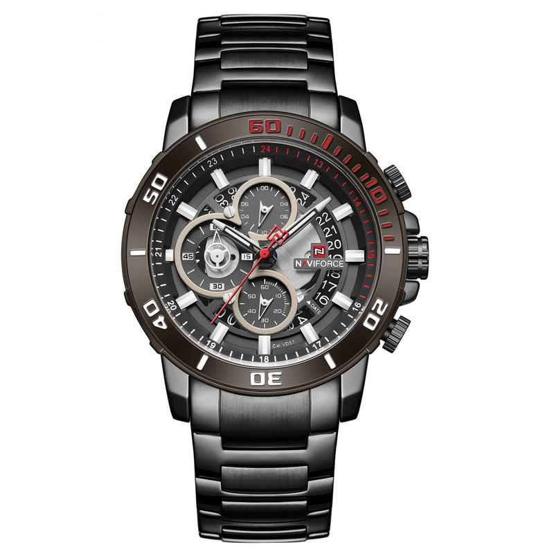 NAVIFORCE NF9174 Military Style Full Steel Men Wrist Watch Calendar Waterproof Quartz Watch