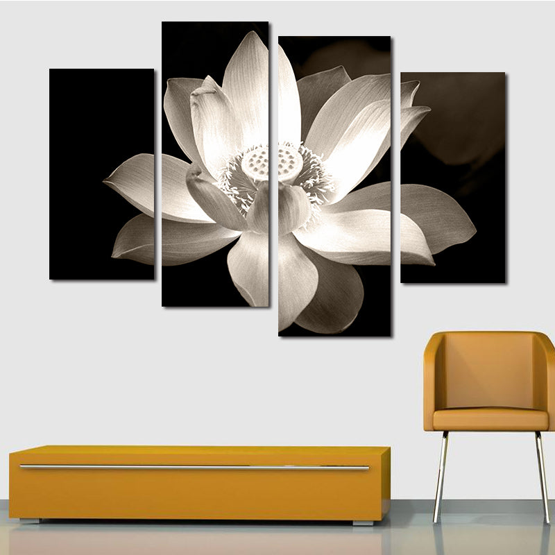 Miico Hand Painted Four Combination Decorative Paintings Botanic Lotus Wall Art For Home Decoration