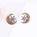 Star-Studded Moon Flower Embossed Earrings Female Retro Style
