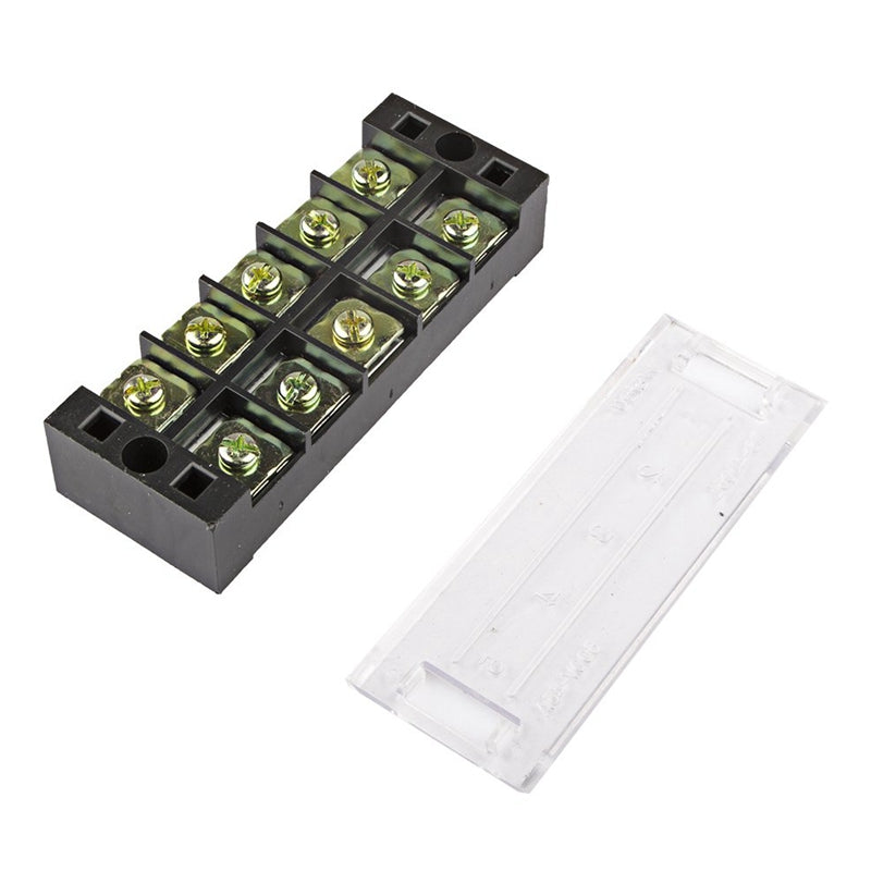 TB4505 600V 45A 5 Position Terminal Block Barrier Strip Dual Row Screw Block Covered W/ Removable Clear Plastic Insulating Cover