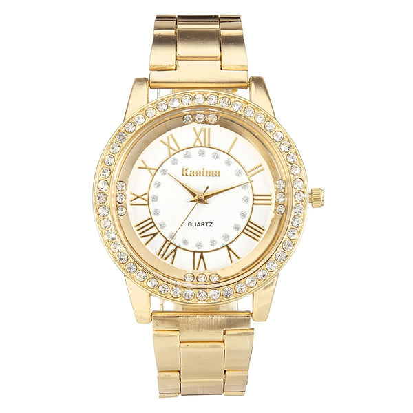 Men Women Crystal Rhinestone Plated Stainless Steel Analog Quartz Wrist Watch With Logo