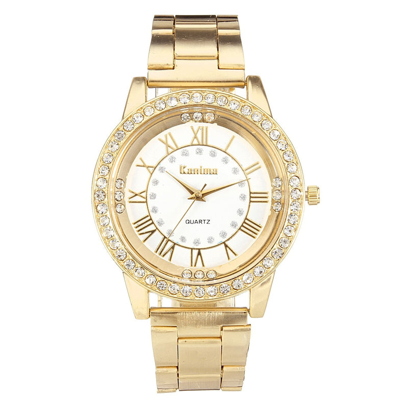 Men Women Crystal Rhinestone Plated Stainless Steel Analog Quartz Wrist Watch With Logo