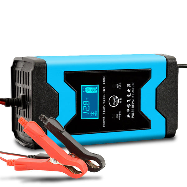 Enusic 12V 6A Pulse Repair LCD Battery Charger Blue For Car Motorcycle Lead Acid Battery Agm Gel Wet