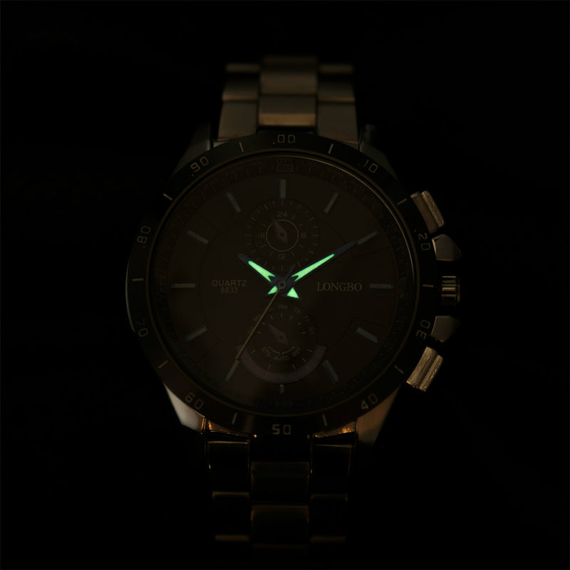LONGBO 8833 Stainless Steel Band Fashion Business Style Luminous Display Men Quartz Watch