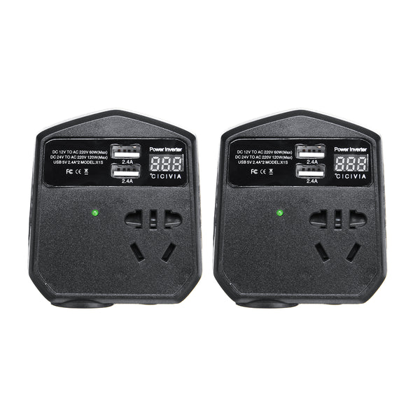 200W 12V/24V To 220V Auto Power Inverter 2 USB 2 Universal Socket Modified Sine Wave Converter