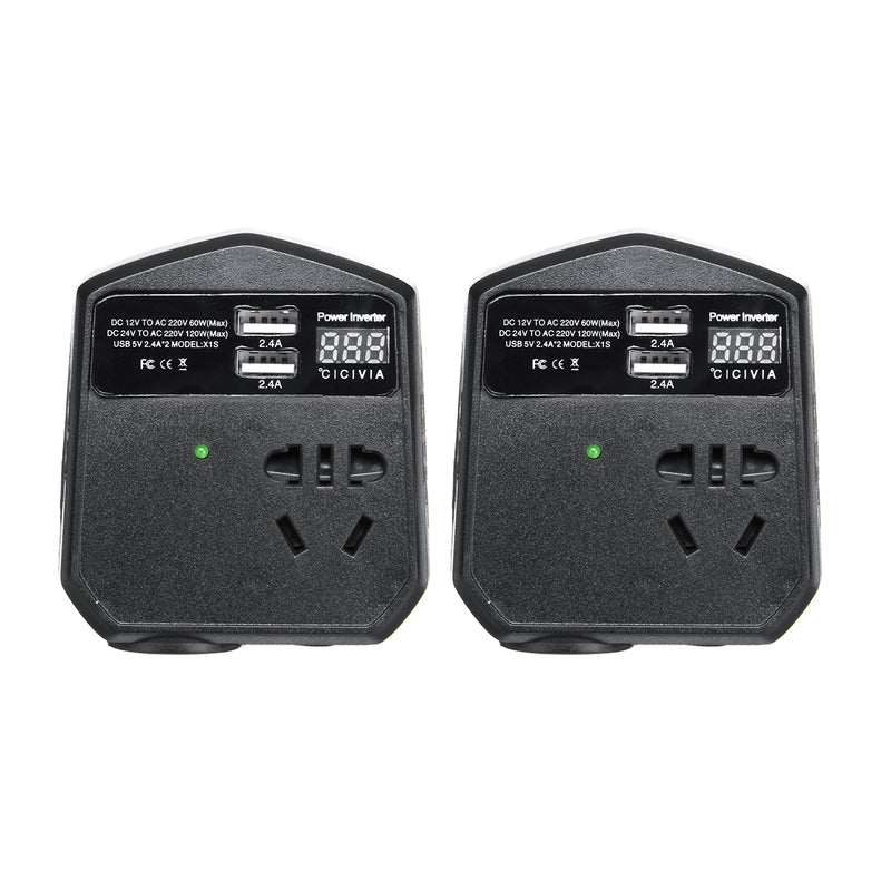200W 12V/24V To 220V Auto Power Inverter 2 USB 2 Universal Socket Modified Sine Wave Converter