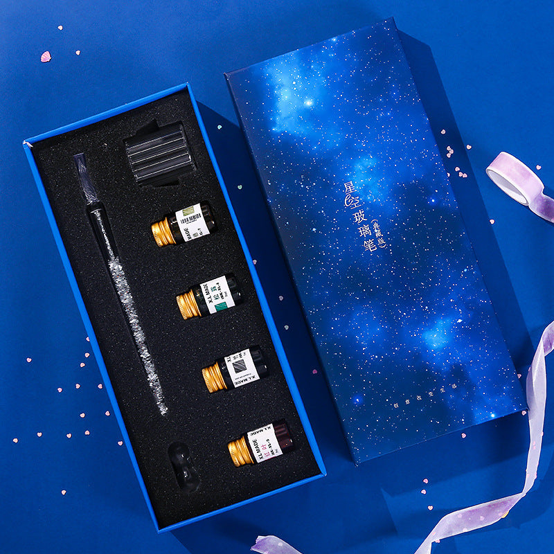Zanmoo S0009 Dreamy Glass Dipped Ink Fountain Pen Gift Set 4/7 Pcs Per Set Creative Quick Sand Glass pen Crystal Pen Set