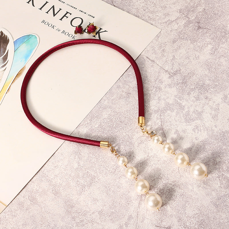 Sweet Hair Band Elegant Pearl Pendant Gemstone Fake Earrings Headbrand Hair Accessories for Women