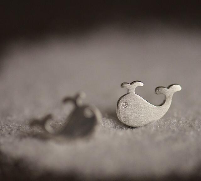 Silver Sweet Little Whale Ear Stud Earrings For Women