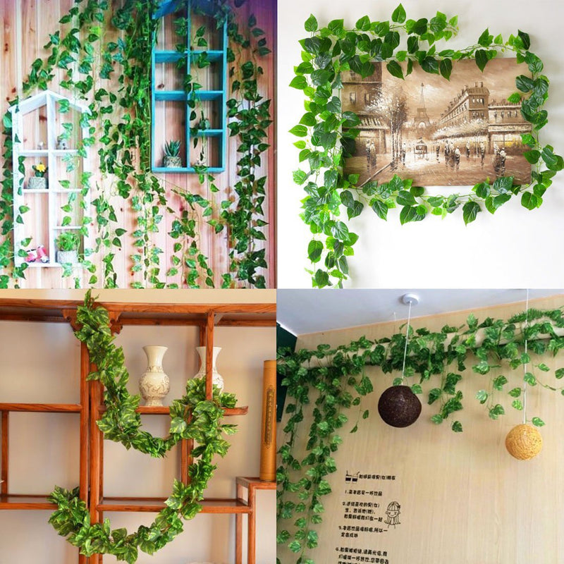 2 Bunch 4ft Artificial Silk Scindapsus Ivy Leaf Garland Plant Vine Foliage Garden Home Decorations