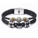12 Constellation Stainless Steel Buckle Cowhide Leather Rope Woven Men's Bracelet