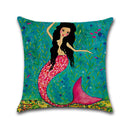 Mermaid Printed Cotton Linen Cushion Cover Square Home Decor Soft Comfortable Pillow Case