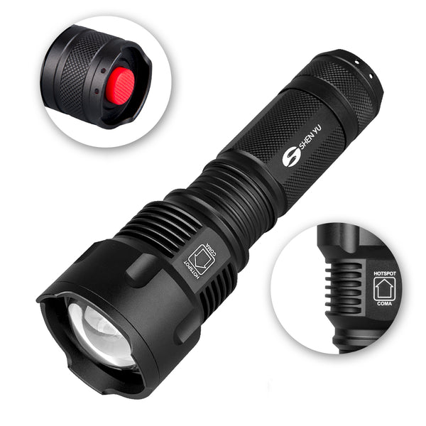 SHENYU YF1007 26650/AA Battery Zoom Flashlight 2000 Lumens 3 Modes Waterproof Torch Light Camping Hunting Portable Work Lamp