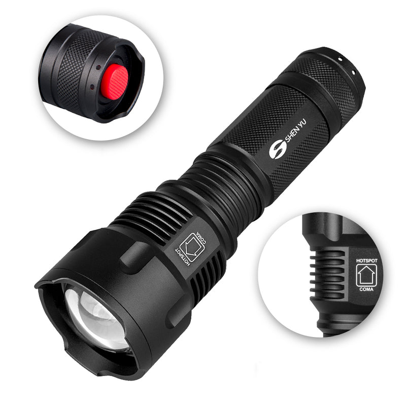 SHENYU YF1007 26650/AA Battery Zoom Flashlight 2000 Lumens 3 Modes Waterproof Torch Light Camping Hunting Portable Work Lamp