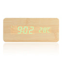 Digital LED Wooden Desk Alarm Clock With Thermometer Voice Control