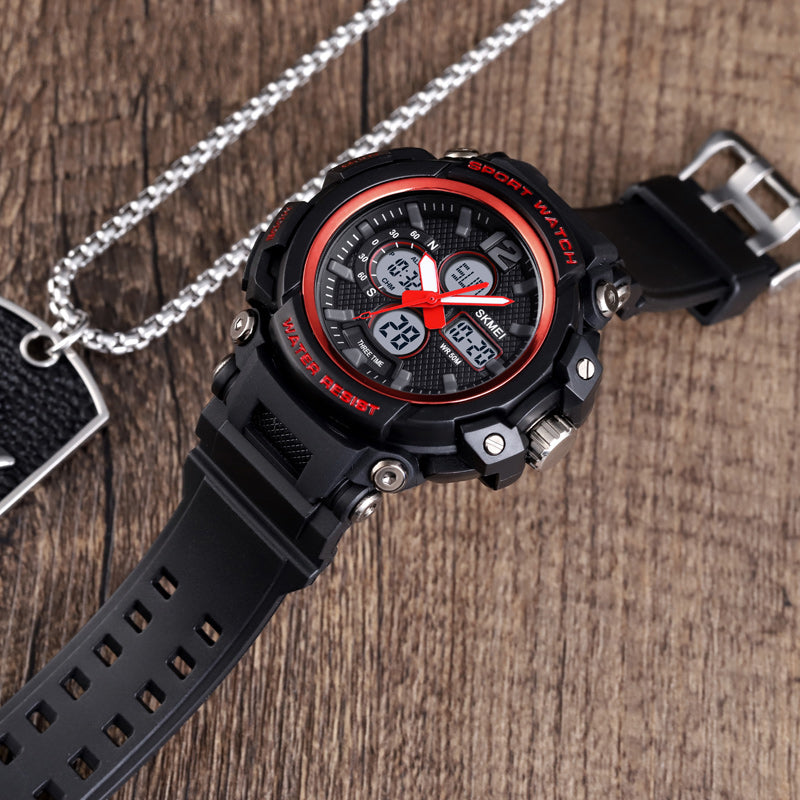 SKMEI 1498 Luminous 5ATM 3Time Multi-Function Outdoor Men Watch Dual Display Digital Watch
