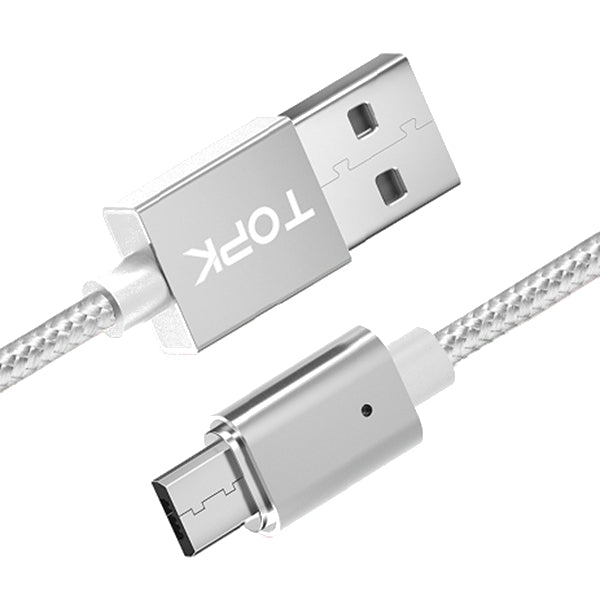 TOPK F-Line 2.4A Micro USB LED Magnetic Braided Fast Charging Data Cable 1M For Smart Phone Tablet