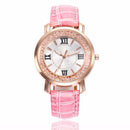 Fashion Rose Gold Flowing Crystal Roman numerals Ladies Dress Bracelet Leather Women Quartz Watch