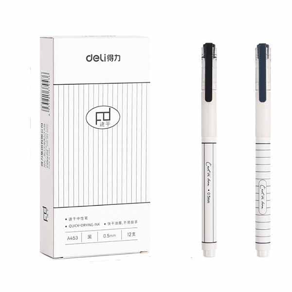 DELI Quick-drying Gel Pen With A Pen 0.5mm Carbon Black Gel Pen 12 Sticks Pen Set