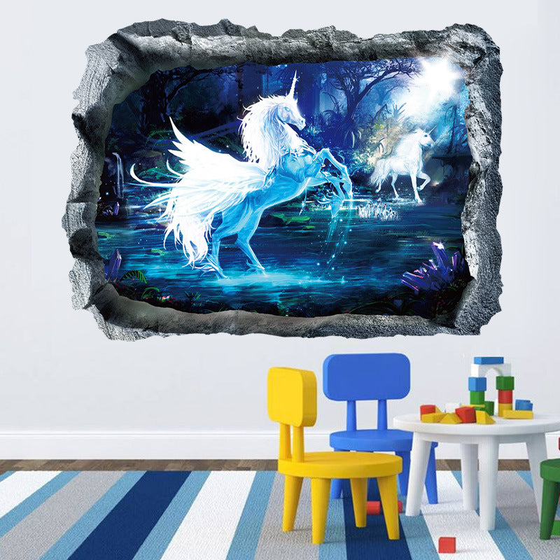 Miico Creative 3D Unicorn Broken Wall Removable Home Room Decorative Wall Decor Sticker