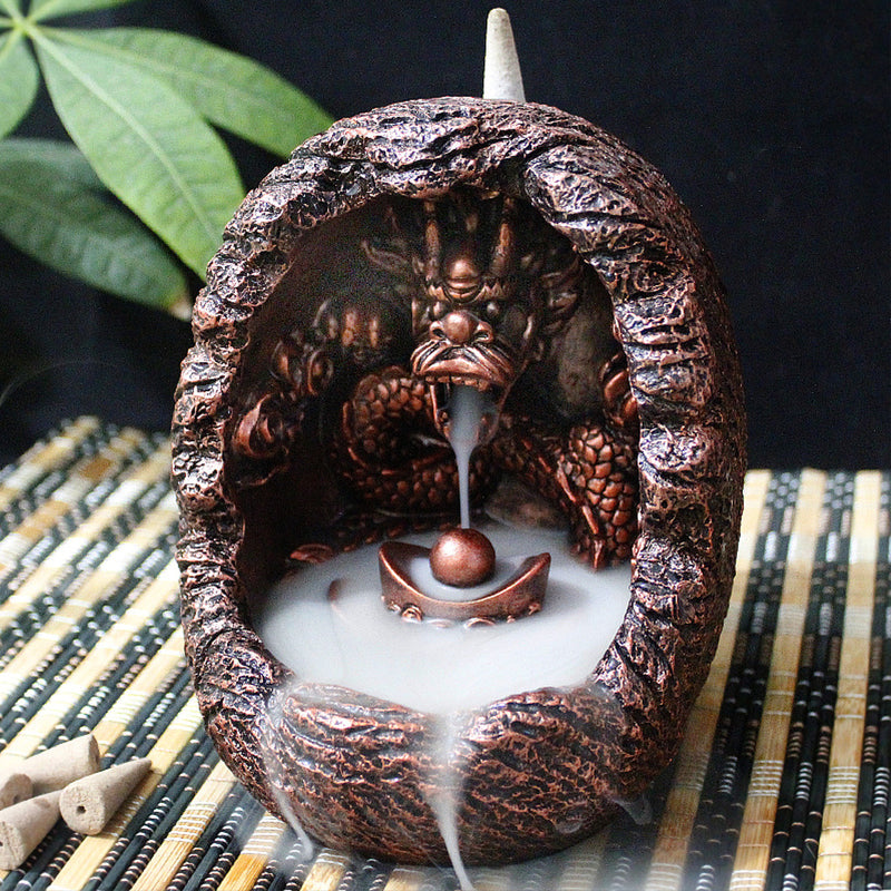 Dragon Backflow Burner Cone Incense Holder Resin Censer Buddhist Ceramic Smoke Burner Holder Buddhist Gift Home Decorations with 1Bag Cones