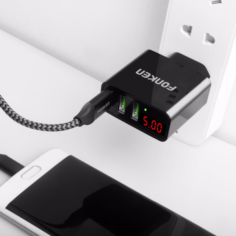FONKEN 3A 3 Ports LED Display Fast Charging USB Charger For Power Bank iPhone X XS HUAWEI P20 XIAOMI MI9 S10 S10+