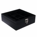 Nature Wooden Tea Coffee Display Holder Box with 9 Grid Glass Lid Storage Container