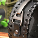 Punk Genuine Leather Bangle Chain Handmade Alloy Woven Wide Adjustable Men Bracelet