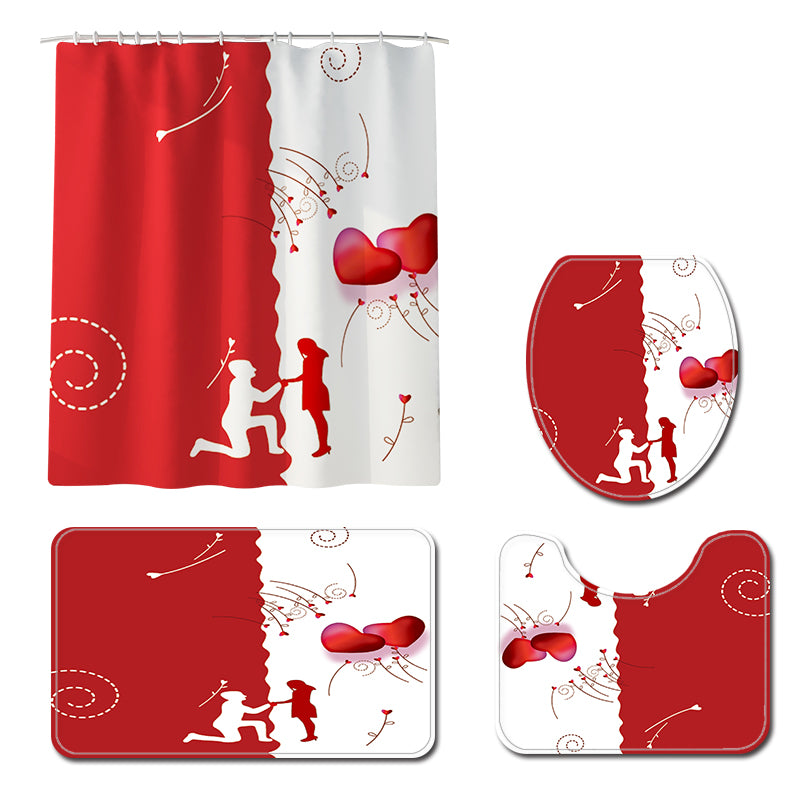 Honana 4PCS Bathroom Waterproof Shower Curtain Bathroom Lid Toilet Cover Pedestal Rug Bath Mat