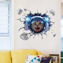 Miico Creative 3D Space Astronaut Cat Broken Wall PVC Removable Home Room Decor Sticker