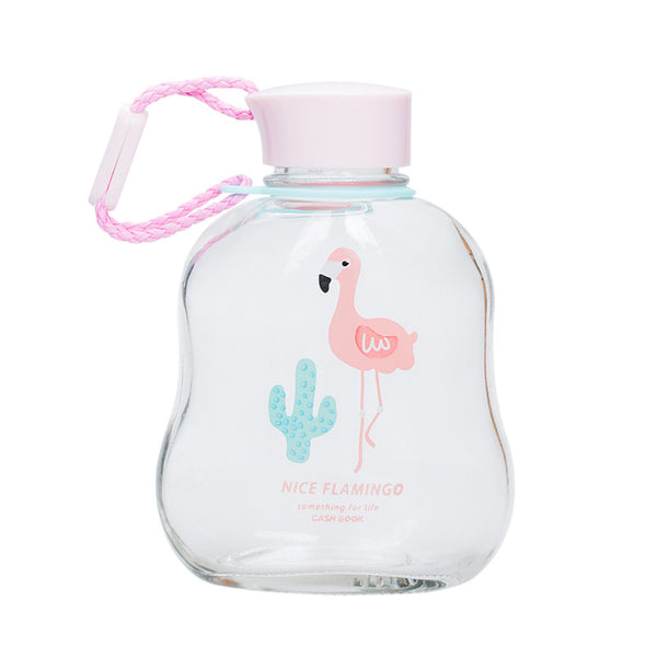 Portable Cup Lovely Flamingo Pattern Glass Cup Children Favorite Water Bottle Glass Cup