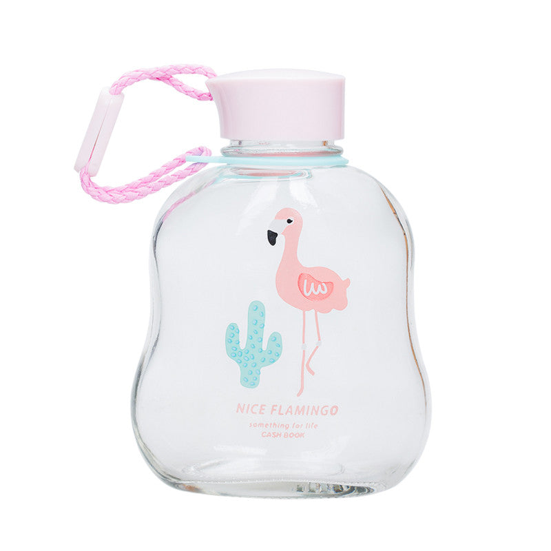 Portable Cup Lovely Flamingo Pattern Glass Cup Children Favorite Water Bottle Glass Cup