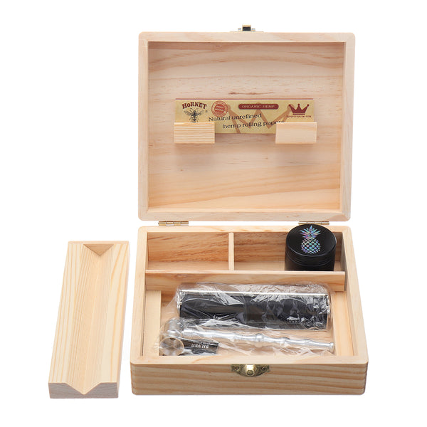 5Pcs Wooden Storage Box Tools Kit Smoke Grinder Set Rolled Paper Pipes