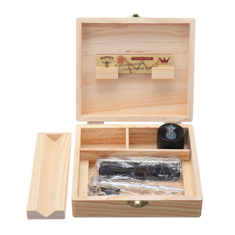 5Pcs Wooden Storage Box Tools Kit Smoke Grinder Set Rolled Paper Pipes