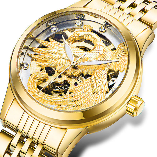 TEVISE 9006 3D Phoenix Dial Display Automatic Mechanical Watch Full Steel Waterproof Unisex Watch