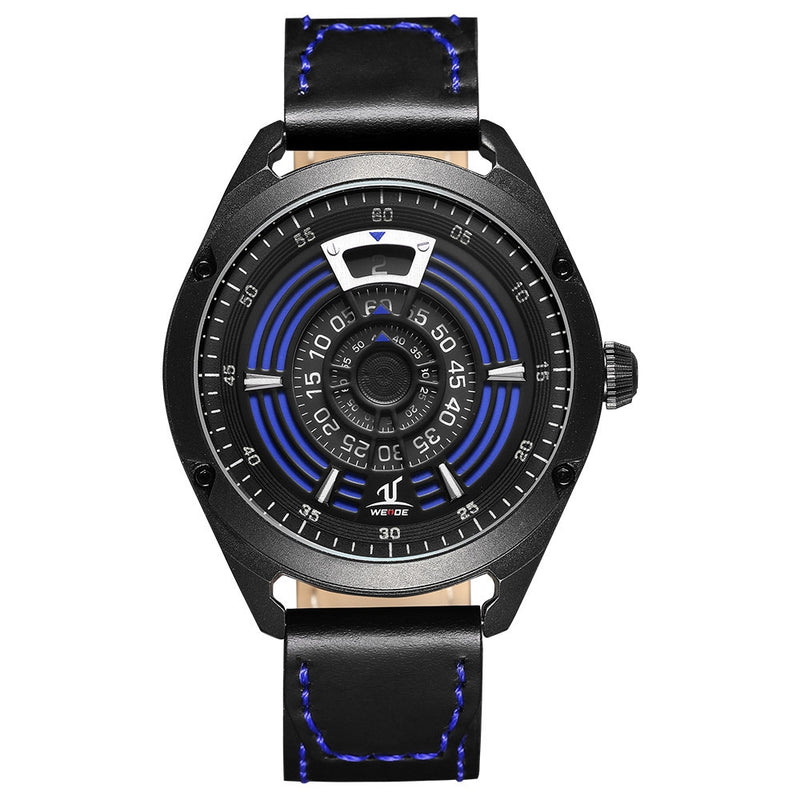 WEIDE UV1701 Unique Design Men Wrist Watch Leather Strap Casual Style Quartz Watch