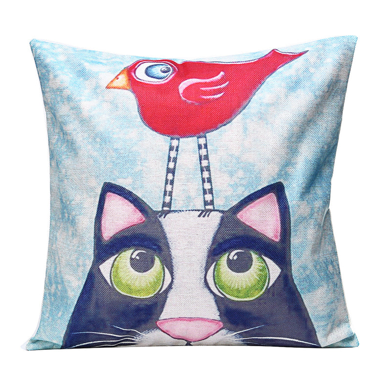 45x45cm Bird Flax Square Pillow Case Cushion Cover Sofa Throw Home Bedroom Decor