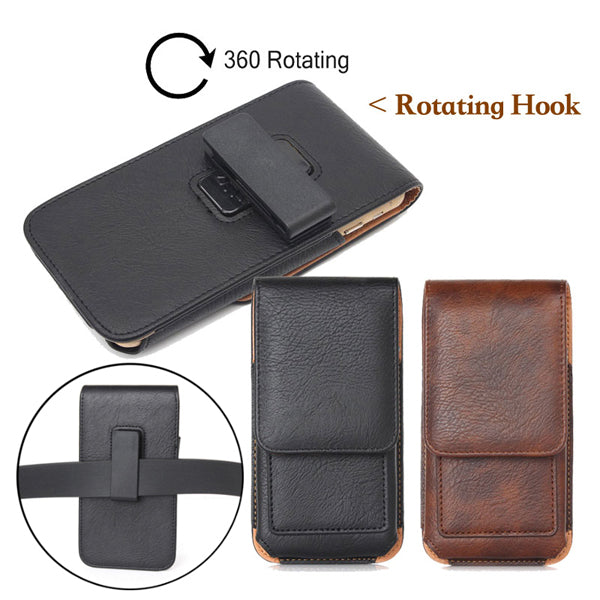 Universal Leather Wallet Card-slot Waist Bag With Rotatable Clip For Phone From 5.0 to 6.3 Inch