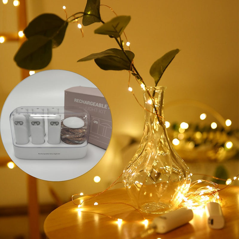 USB Rechargeable 6PCS 2M 20LEDs 8 Modes Waterproof Copper Wire String Light Kit for Christmas Holiday Decor