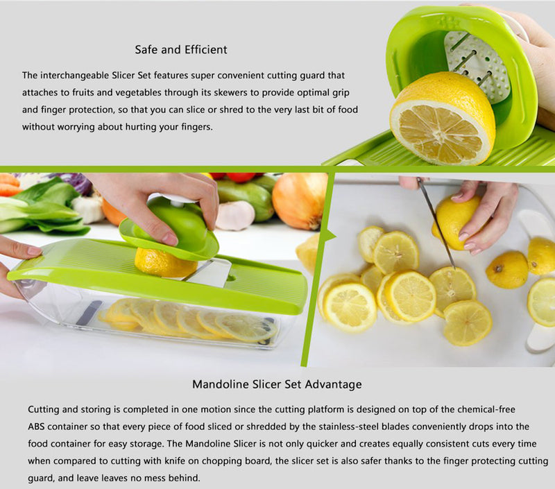 KCASA KC-MFP3 Vegetable Cutter Food Container Adjustable Mandoline Slicer 4 Interchangeable Blades