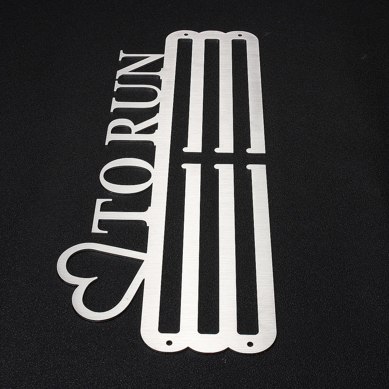 'LOVE TO RUN' Medal Hanger Display Holder Brushed Stainless Steel Wire 36 Medals Hanger 32cm Triple Bar