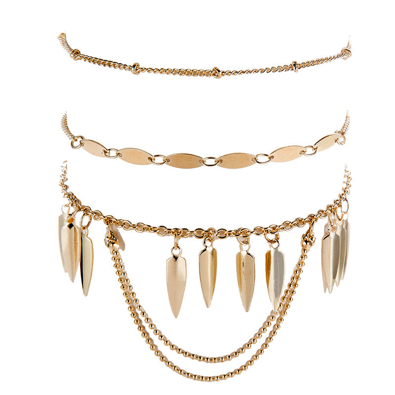 Bohemian Multi-layer Gold Bracelet Set Arrow Tassel Pendant Chain Charm Bracelet for Women