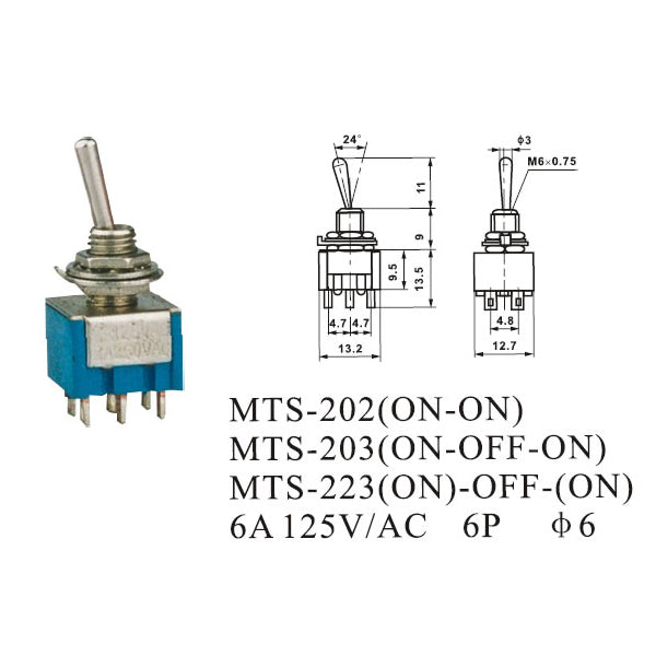 Wendao SMT-202 ON/ON AC 125V 6A 6 Pins Toggle Rocker Switch 10pcs
