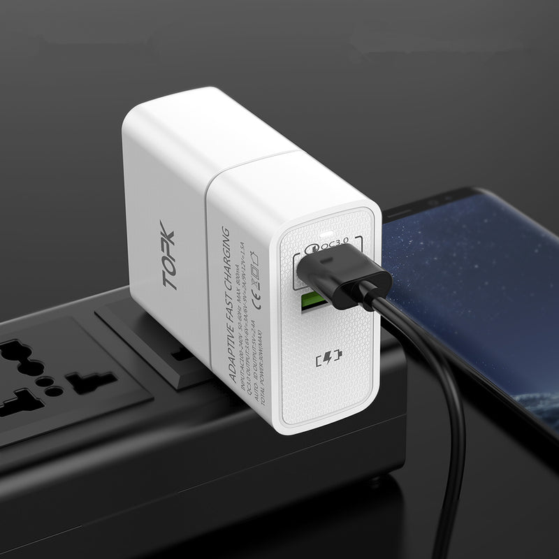 TOPK QC3.0 30W LED Indicator Dual USB Charger EU Adapter for Nokia X6 Xiaomi Mi A2 Pocophone F1