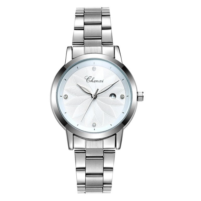 CHENXI 303L Luxury Flower Dial Case Ladies Watches Stainless Steel Strap Quartz Watches