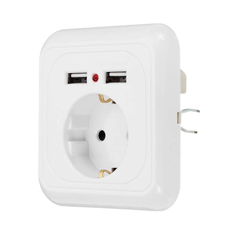 Excellway 250V 2.4A Dual USB Ports Wall Socket Switch Charger EU Plug Mount Power Adapter Outlet Panel