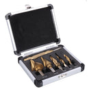 Drillpro 6pcs 1/8 to 1-3/8 Inch Upgrade Step Drill Titanium Spiral Grooved Step Drill Bit Set with Automatic Center Punch and Aluminum Case